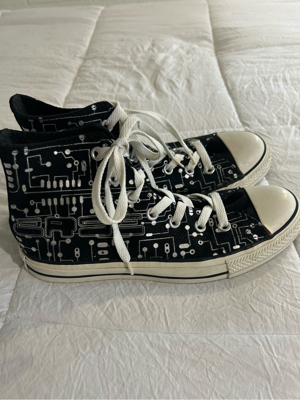 Converse Black Circuit-Pattern High-Top Sneakers